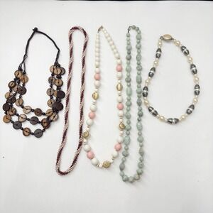Vintage Beaded Necklace Lot 5pc‎ Boho Coconut Shell Faux Pearl Stone Style Mixed